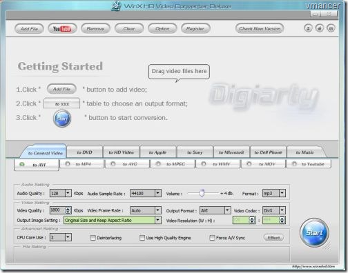 WinX HD Video Converter Deluxe - general interface