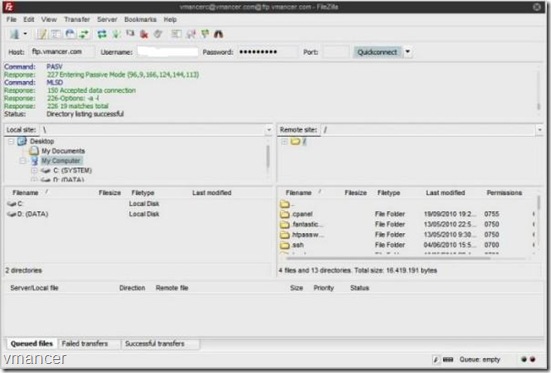 filezilla - interface