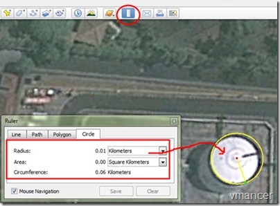 google earth pro - area with circle shape