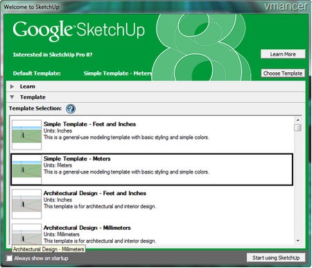 google sketchup - start up with choose template