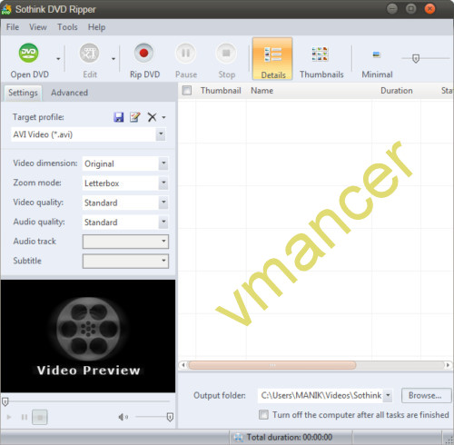 Sothink DVD Ripper - general interface