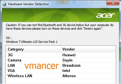 hardware vendor detection - acer